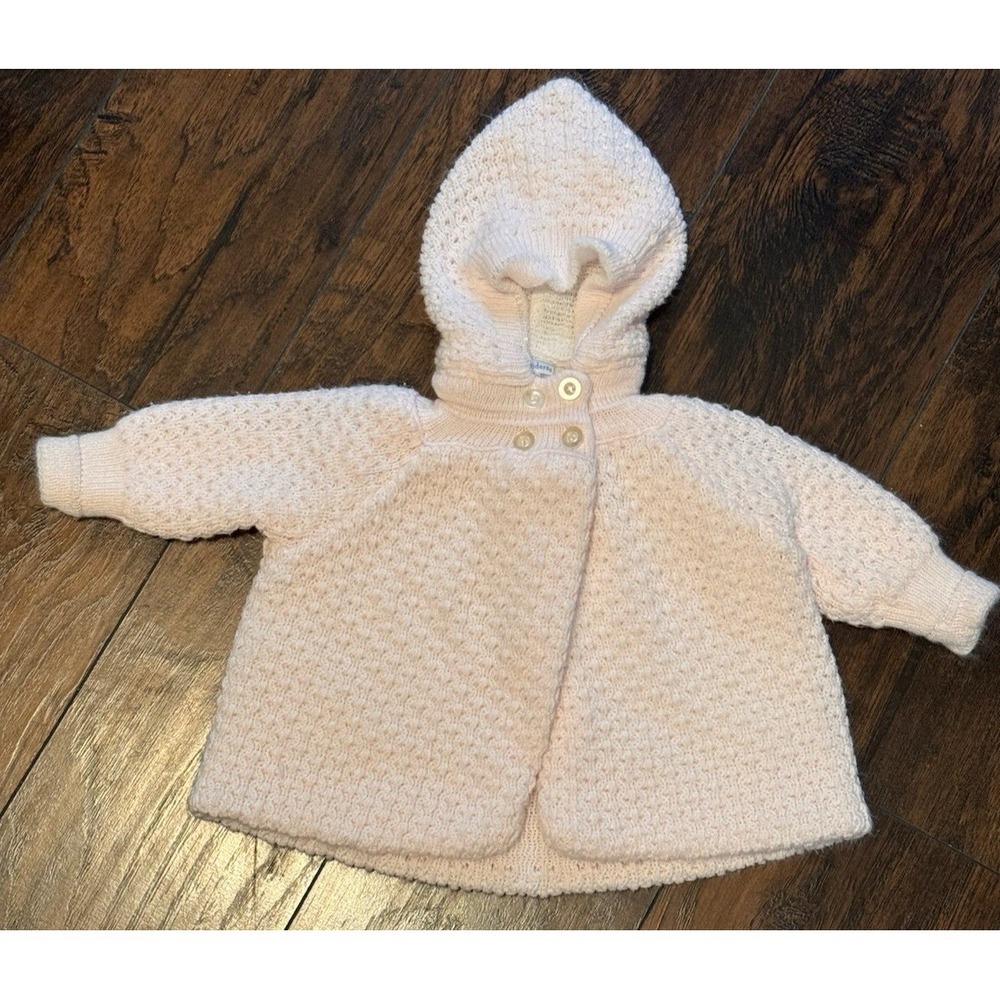 Little Wonders Baby Girls Pink Knit Hooded Cardigan Sweater 3-6 Months Cute